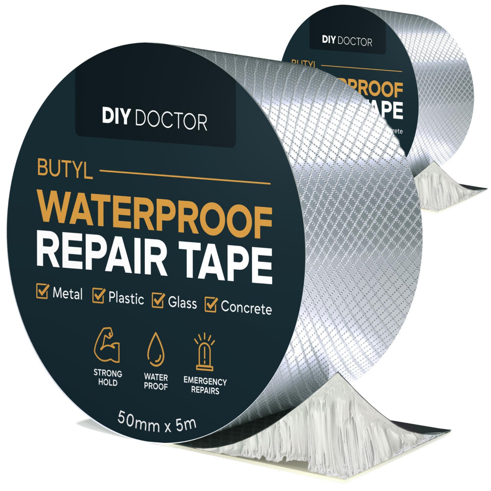 Diy Doctor Waterproof Tape For Leaks Â 2 Pack Of 50Mm X 5M - Butyl Roof Sealant Tape - Outdoor Waterproof Repair Tape With Aluminium Foil 5009245146196