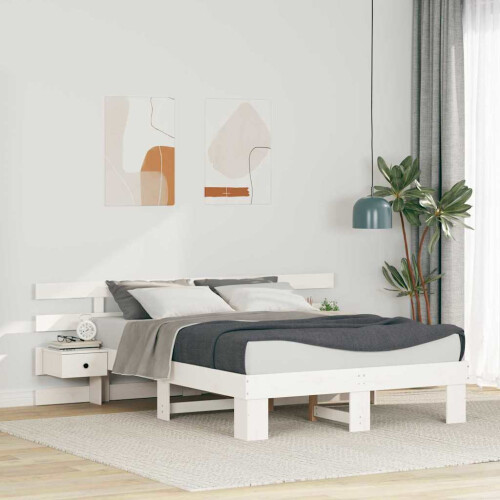 VidaXL vidaXL Bed Frame with Headboard White 135 x 190 cm Solid Pine Wood