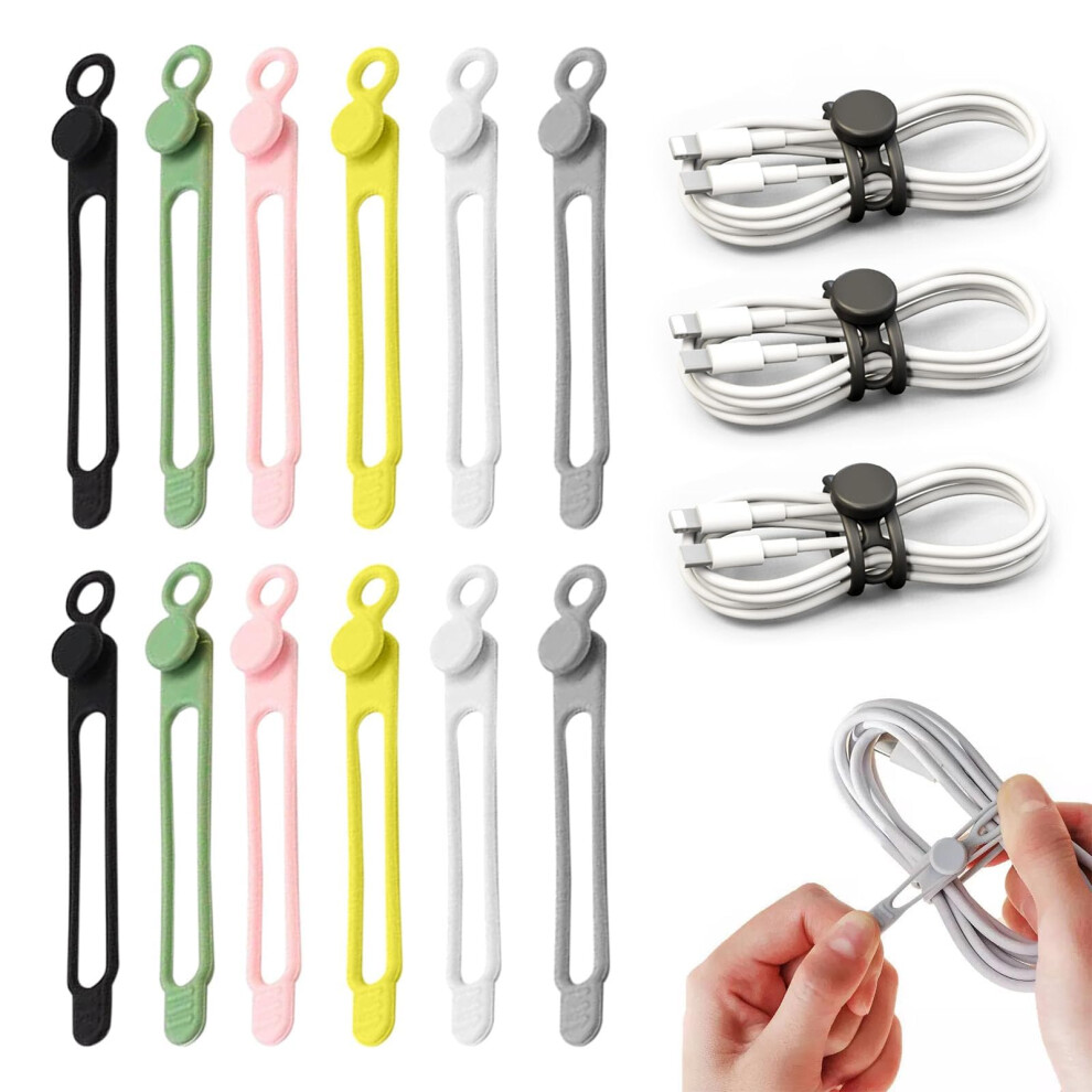 Data Cable Organizer, Elastic Reusable Silicone Cable Straps Cord Organizer For Bundling And Fastening Earphone, Phone Charger (12 Pcs) 5005822705800