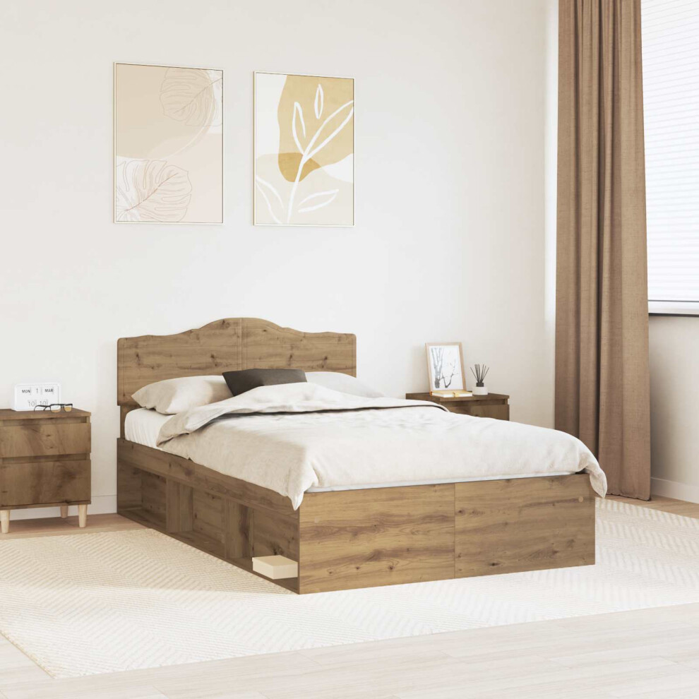 Vidaxl Bed Frame Artisian Oak 135 X 190 Cm Solid Pine Wood