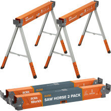 BORA Workhorse XT Saw Horses 2 Pack Folding Heavy Duty Adjustable Height Sawhorse Pair with Adjustable Legs