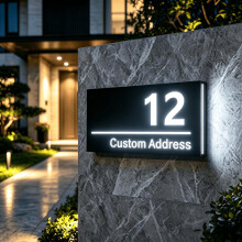 Personalised Solar House Number Sign, Dual Charging LED Address Plaque with Auto Dusk to Dawn Sensor, Custom Acrylic Door Number for Outside, Wall Mo