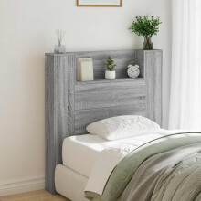 vidaXL Storage Headboard with LED Grey Sonoma Engineered Wood