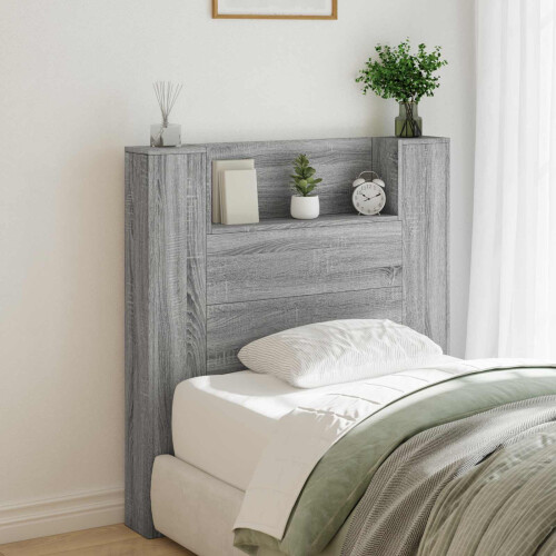 VidaXL vidaXL Storage Headboard with LED Grey Sonoma Engineered Wood