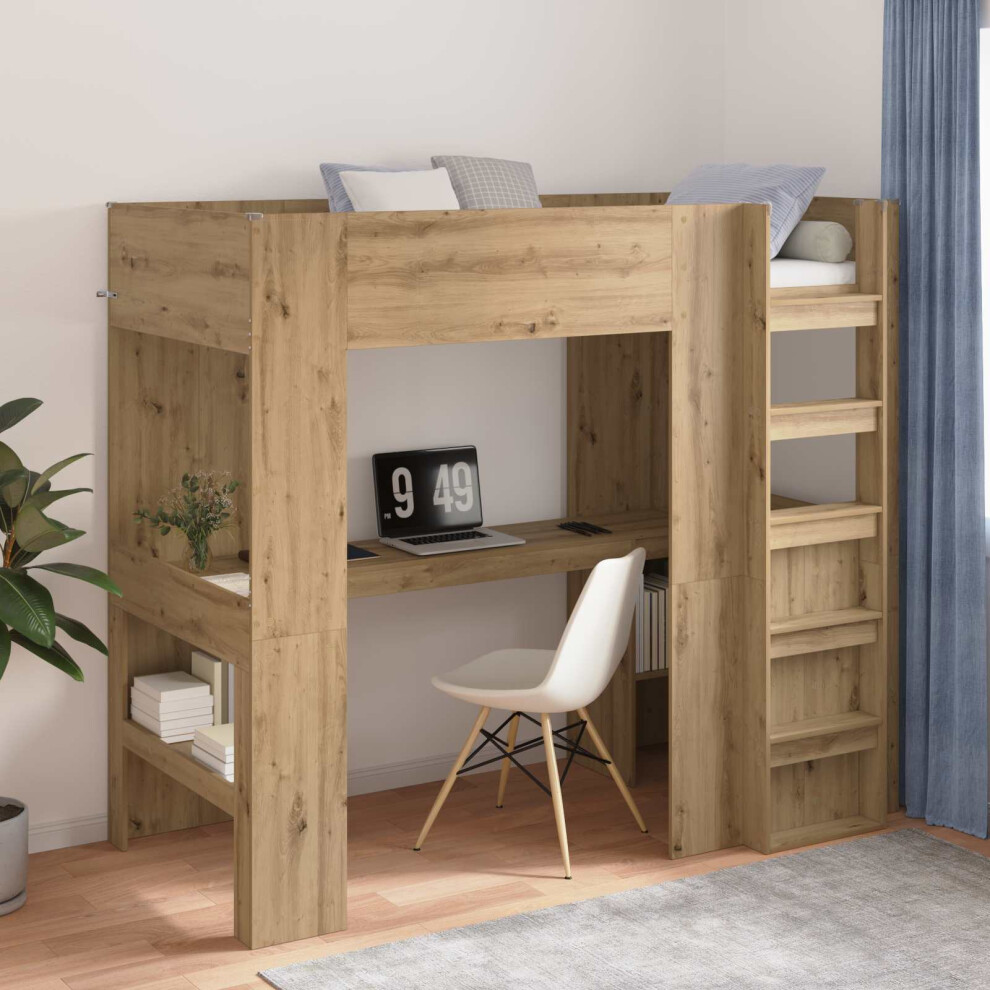 Vidaxl Loft Bed Frame With Desk With Storage Artisan Oak 90 X 200 Cm