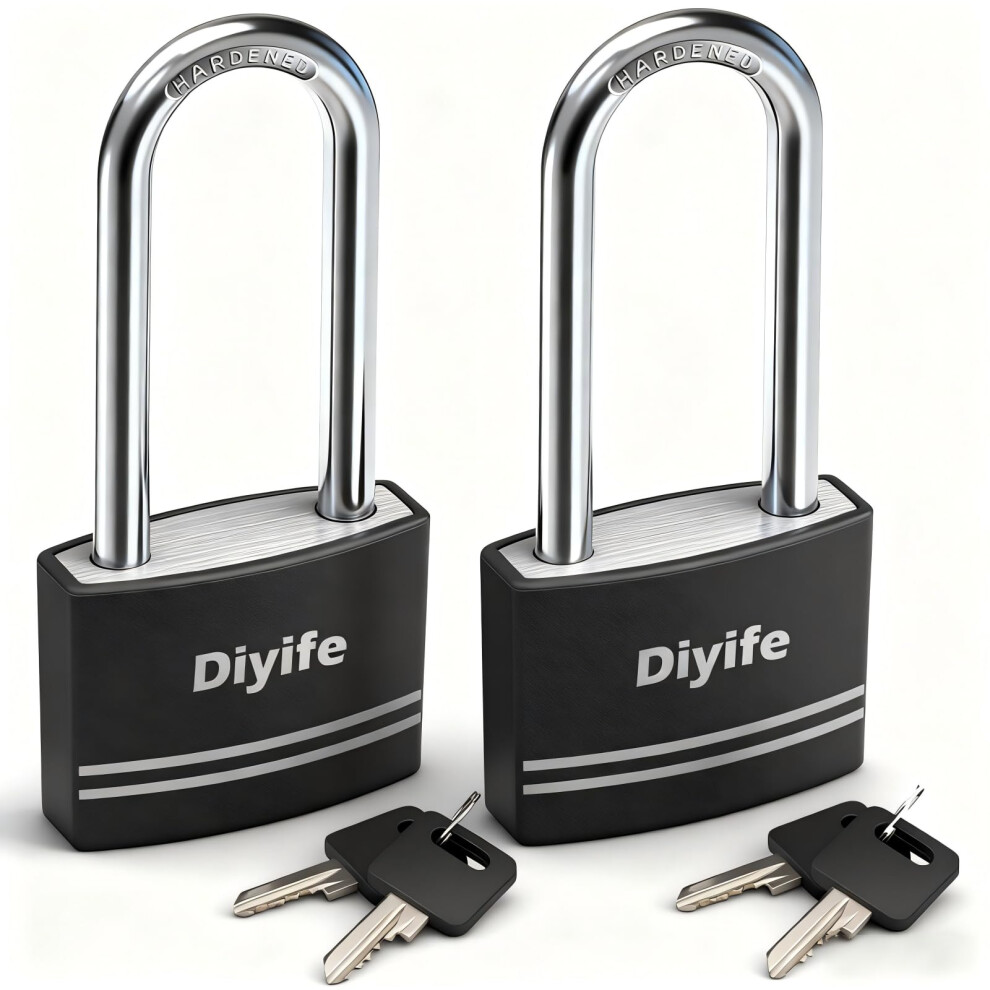 Padlock With Keys, [2 Pack] Aluminum Anti-Rust 40Mm Padlock Keyed Alike, Diyife 60Mm Long Shackle Key Padlocks Outdoor Weatherproof, Locker Padlocks 5001272658390