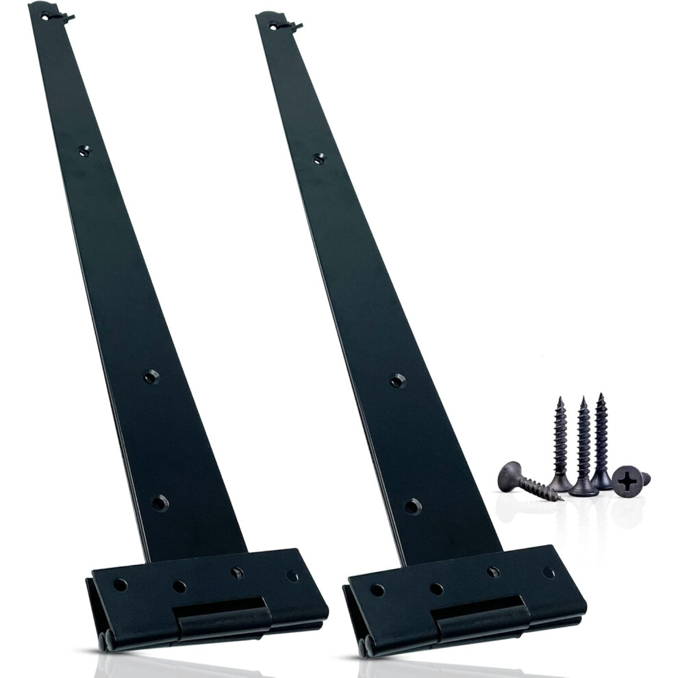 Zavia Garden Gate Hinges For Wooden Shed - 14 Inch 2Pcs Weather & Rustproof Powder Coating Metal Tee Strap Black Door Hinges For Garden Shed, Window, 5007724291702