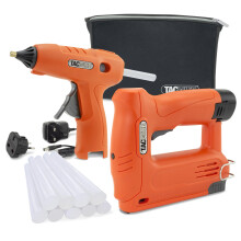 Tacwise 1777 Cordless Bundle, 53-13EL 12V Staple/Nail Gun, H12-12 12V Hot Melt Glue Gun, Interchangeable Lithium-Ion Battery, 10 Glue Sticks and Stor
