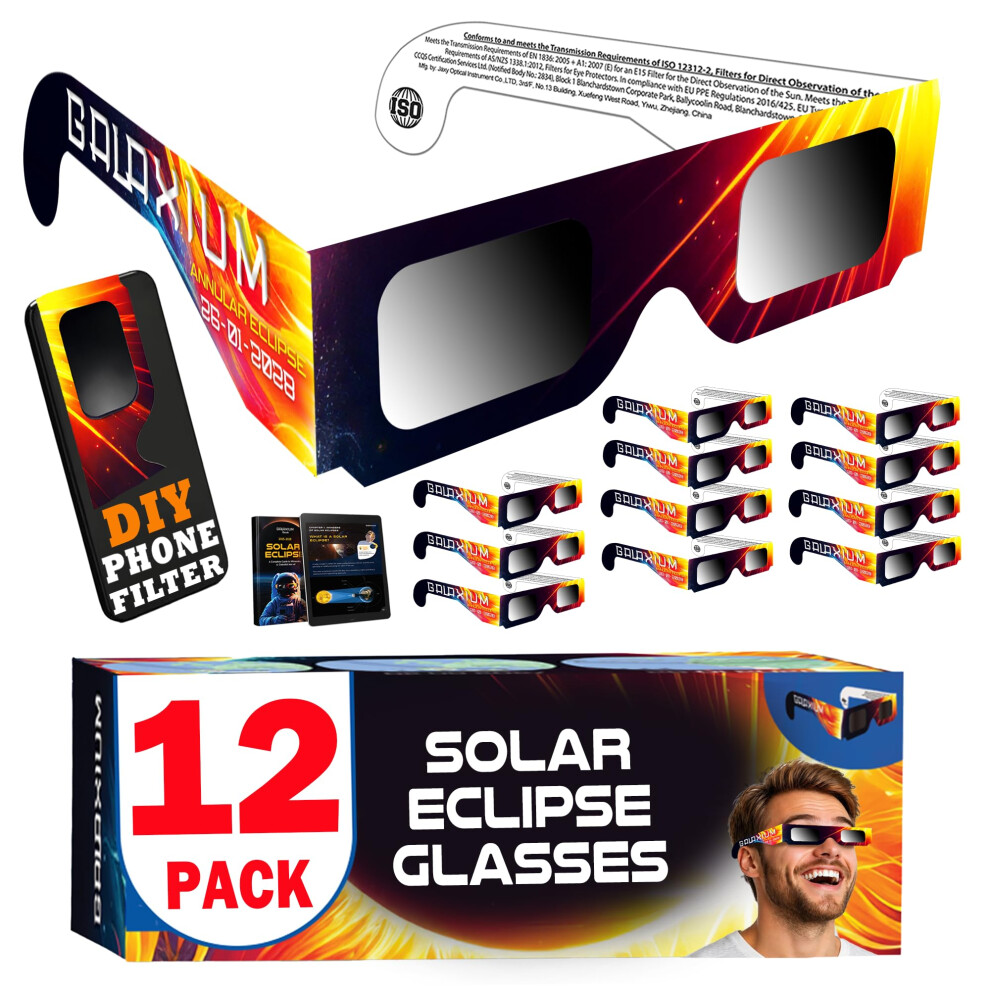 Galaxium 12 Pack Solar Eclipse Glasses 2026 Iso 12312-2 Certified | Approved Sun Eclipse Glasses | Trusted For Direct Solar Eclipse Viewing | Solar G 5003918095385