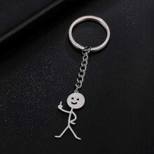 (Gold, Keychain -2) Fishhook Funny Fuxk You Middle Finger Stickman Keychain School Bag Car Key Ring Trinket Gift Man Woman Stainless Steel Jewelry