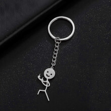 (Gold, Keychain -4) Fishhook Funny Fuxk You Middle Finger Stickman Keychain School Bag Car Key Ring Trinket Gift Man Woman Stainless Steel Jewelry