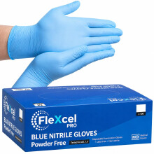 FleXcel Pro Blue Nitrile Gloves Size Medium Box of 100 – Superior Powder Free Latex Free Disposable Gloves - Medical Grade for Food Prep Cleaning &