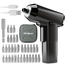 Hi-Spec 34 Pc Black 3.6V Electric Screwdriver Set with USB Charging, LED Light, Li-ion Battery, Compact Cordless Tool with Bit Selection & Carrying C