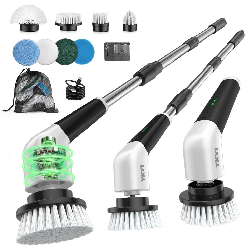 Ykyi Electric Spin Scrubber- Cordless Electric Cleaning Brush,Shower Scrubber 2 Speeds,8 Brush Heads,Ipx7 Waterproof,Adjustable Long Handle For Bathr 5005626286390