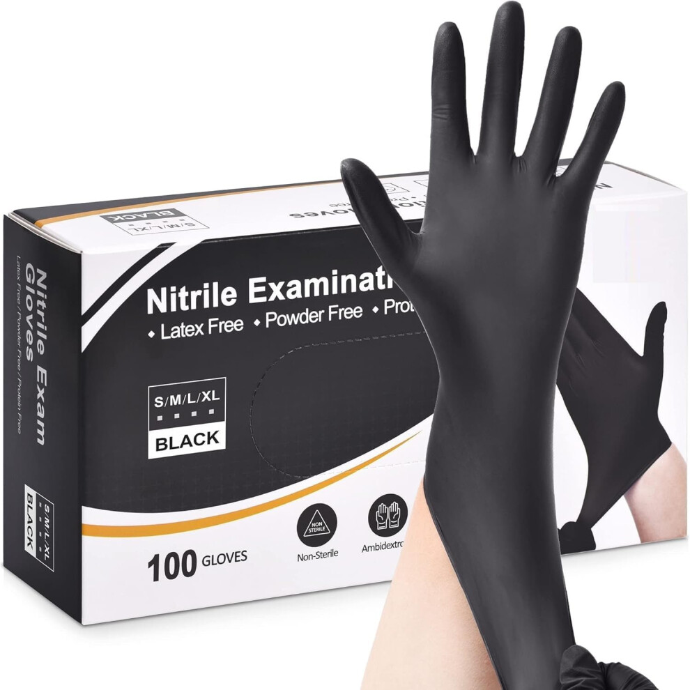 Fusion Vibes Black Nitrile Disposable Gloves - Latex Free, Powder Free, Exam, Su 5003550158028