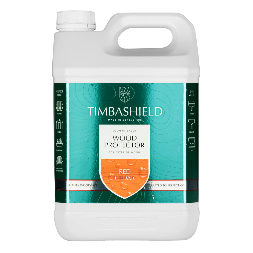 Timbashield - Solvent Based Wood Protector - Red Cedar - 5L - Wood Stain & Waterproof Protection - Protection From Dry-Film Fungal Growth - Treatment 5003529224068