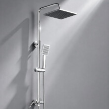 DERW Adjustable Shower Riser Rail Kit with 10" Square Rainfall Shower Head, Handheld Shower with Rotating Bracket, Rain Shower Set (Without Mixer), A