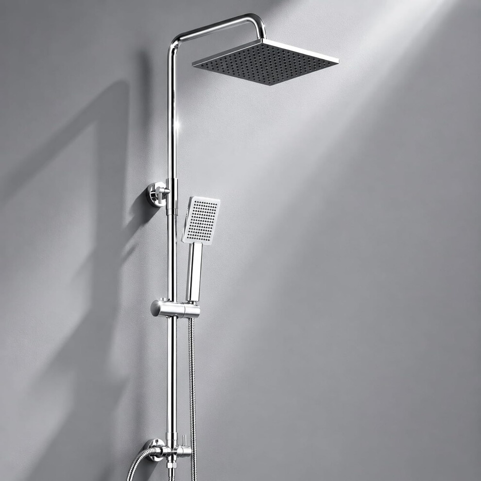 Derw Adjustable Shower Riser Rail Kit With 10" Square Rainfall Shower Head, Handheld Shower With Rotating Bracket, Rain Shower Set (Without Mixer), A 5007022716112
