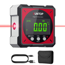 XUNTOP Angle Finder Digital Angle Finder with Laser, 4-Side Strong Magnetic Angle Gauge IP54 Waterproof Inclinometer Level, Craftsman's Choice for Wo