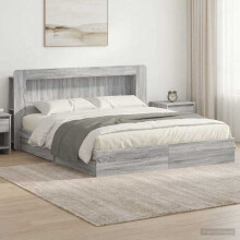 vidaXL Bed Frame with Storage Grey Sonoma 200 x 200 cm Engineered Wood