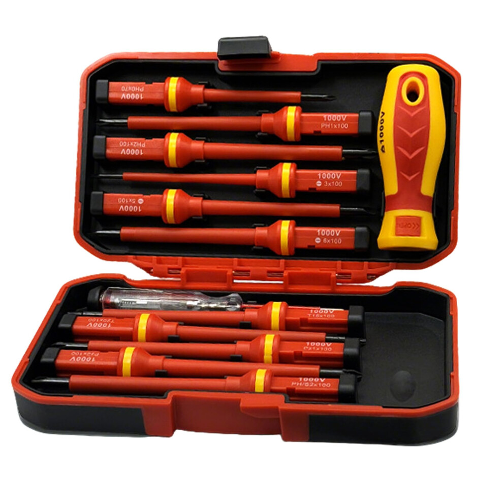 13Pcs Insulated Electricians Screwdriver Set: 1000V Changeable Screw Driver Sets With Case Rubber Handle Magnetic Slotted Pozi Torx Phillips Bits For 5002868140800