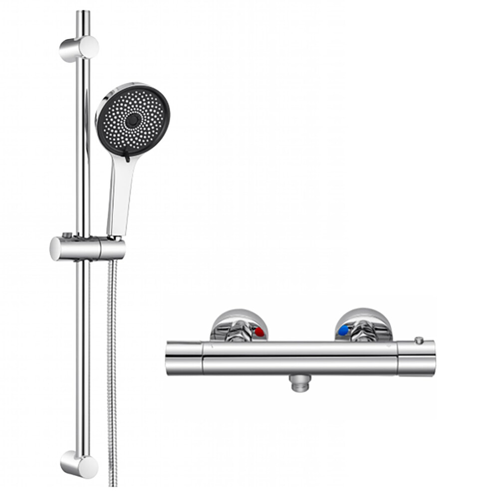 Derw Shower Riser Kit With Thermostatic Shower Mixer Valve, 70Cm Shower Slide Bar With 5 Modes Shower Head, Height Adjustable & 360 Rotatable, Stain 5006991889452