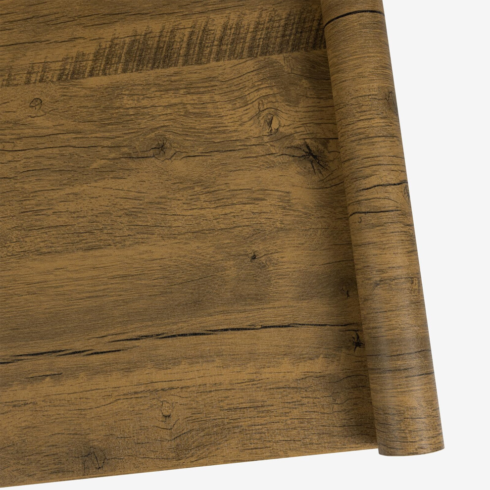 Abyssaly Wood Effect Vinyl Wrap For Furniture - Brown Sticky Back Plastic Roll 44 X 300Cm - Waterproof Removable Oak Self Adhesive Wallpaper Decorati 5009982909177