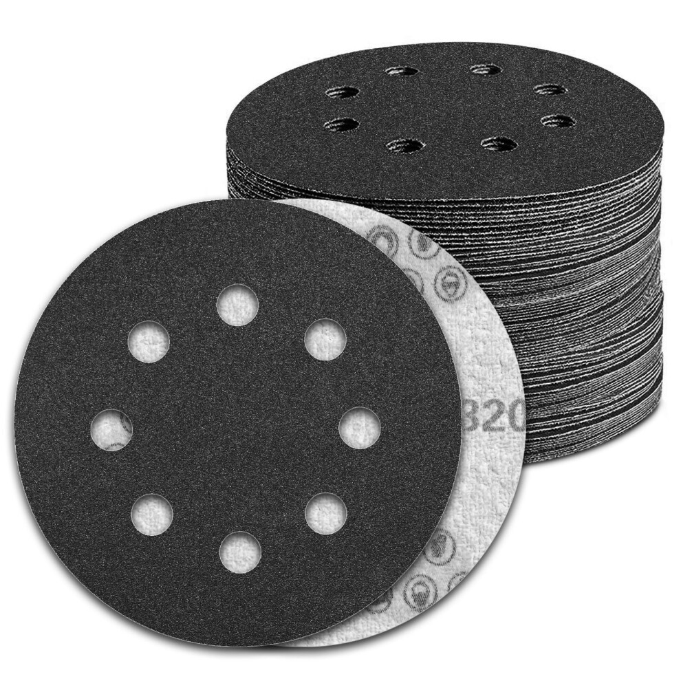 Kongming 100 Pcs 125Mm Wet Dry Sanding Discs 8 Hole Grit 320 Hook And Loop Silicon Carbide Sandpaper For Random Orbital Sander 5006153557595