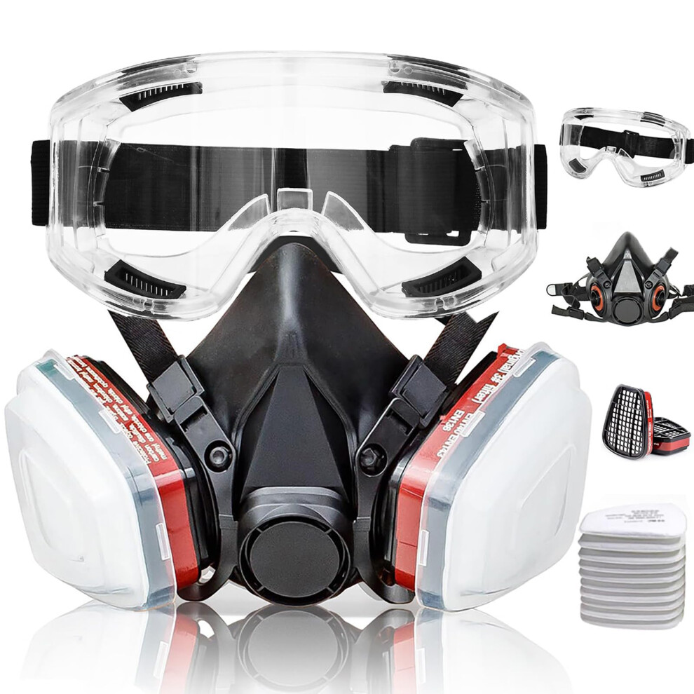 Half Facepiece Respirator With Filters - Respirator Mask With 10Pcs Filter Cottons And Goggles, For Paint, Dust, Formaldehyde, Sanding, Polishing, Wo 5002294996330
