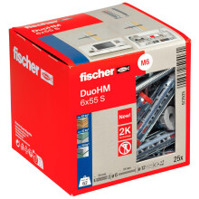 fischer DuoHM 6 x 55 S TX Cavity Dowels with Metric Panhead Screw and TX Drive for Fixing TV Brackets, Lights, Wall Shelves, etc. in Panel Building M