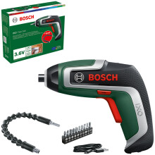 Bosch Compact Cordless Screwdriver IXO Flexi Set (for Flexible Screwdriving; 7th Generation; 3.6V; 2.0Ah; with Flexible Extention and Micro USB Cable