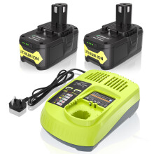 2PCS 18V 5.5Ah P108 Replacement Battery for Ryobi + P117 Charger BCL14181H, for Ryobi One+ Battery RB18L50 RB18L25 RB18L40 RB18L20 RB18L15 RB18L13 P1