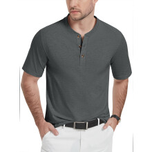 KEFITEVD Maglia Henley da Uomo in Cotone Polo Senza Colletto Grigia XXL — t-shirt uomo, camicia bottoni