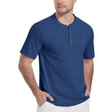 KEFITEVD T-shirt da uomo Henley in cotone senza colletto Polo azzurro L — t-shirt bottoni, maglia scollo