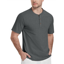 KEFITEVD Maglia Henley da Uomo in Cotone Polo Senza Colletto Grigia S — t-shirt bottoni, camicia uomo estiva