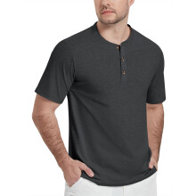 KEFITEVD Maglia Henley da Uomo in Cotone Polo Senza Colletto Nera S — t-shirt uomo, maglia con bottoni