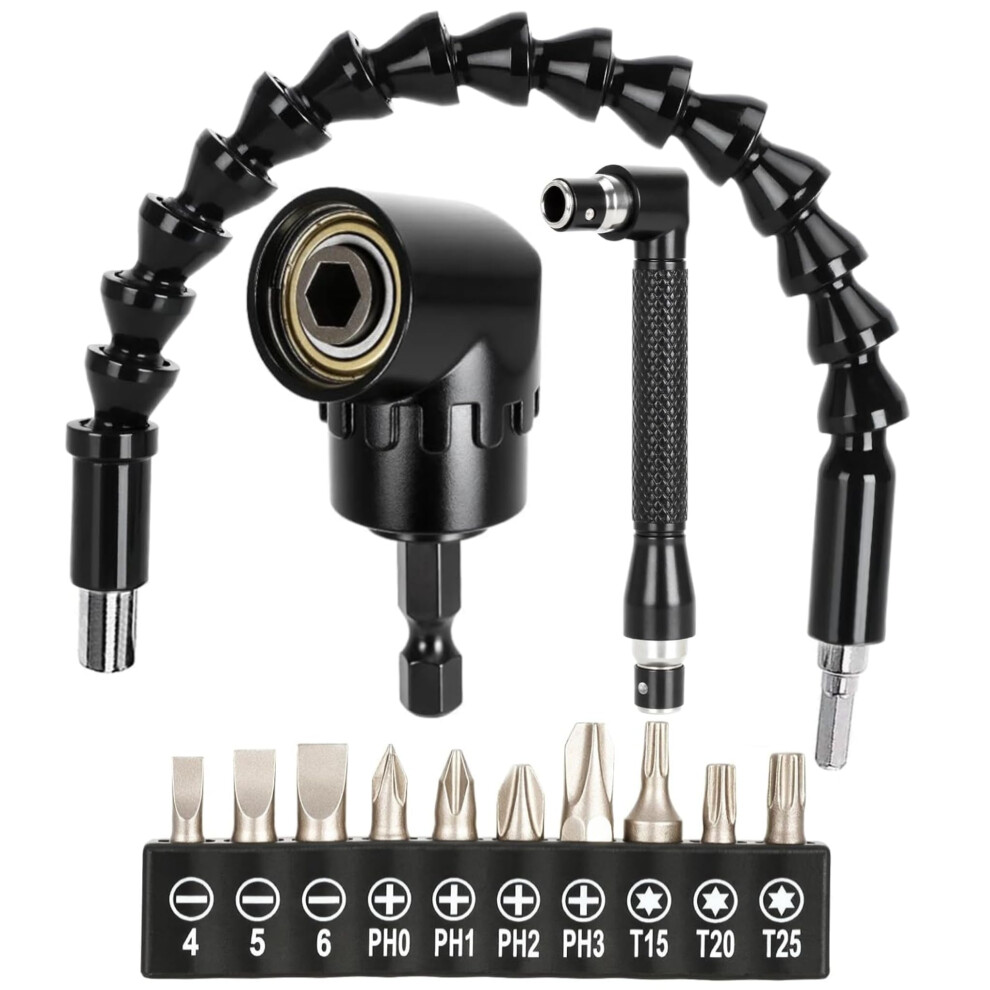 13Pcs Flexible Drill Bit Extensions Set Adapter, 11.8 Inch Bendable Flexible Drill Bit Extension, 90 Right Angle Screwdriver, 105 Degree Right Ang 5005805986868