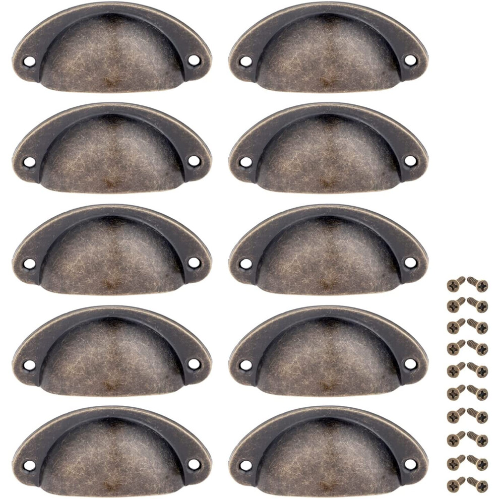 Yetaha 10Pcs Cabinet Cup Pull Handle, 82X35mm Drawer Shell Pull Handles, Retro Antique Kitchen Cupboard Pulls, Antique Bronze 5000264976023