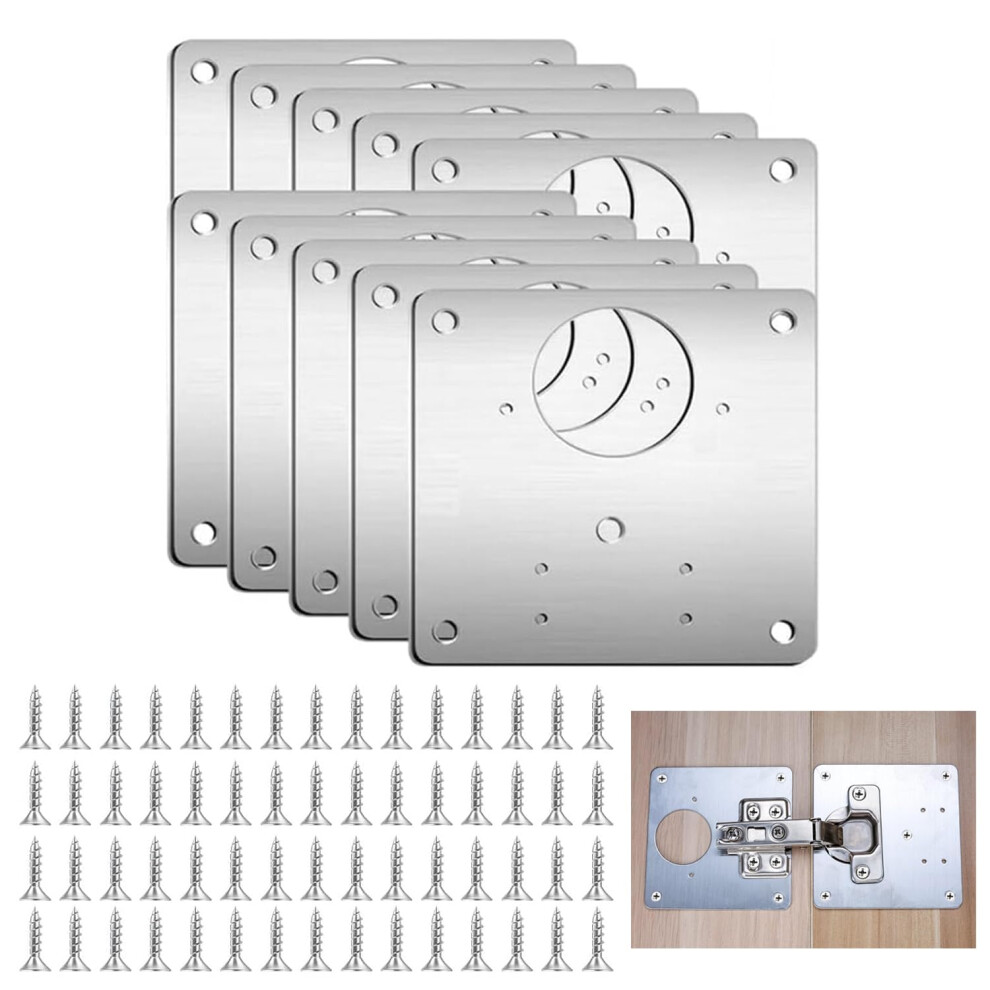 10Pcs Hinge Repair Plates, Cabinet Hinge Repair Kit With 60 Screws, Stainless Steel Kitchen Door Hinge Repair Plate For Kitchen Cupboard Door Wardrob 5003408891978