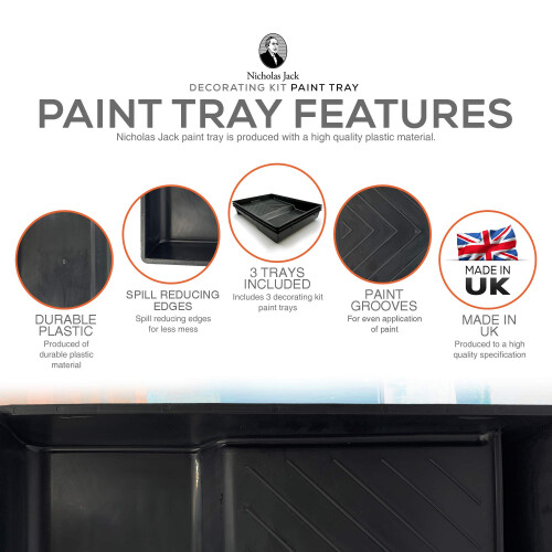 Nicholas Jack 9" Black Plastic Paint Tray - Pack of 3, Rectangular, Durable Decorating Roller Trays 1