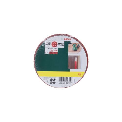 Bosch Bosch 25 Random Orbit Sanding Sheets, Dia.125mm, 80-240 Grit 1
