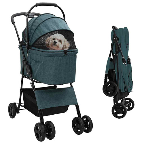 VidaXL vidaXL Folding Pet Stroller Adjustable Green 81 x 47 x 99 cm Polyester