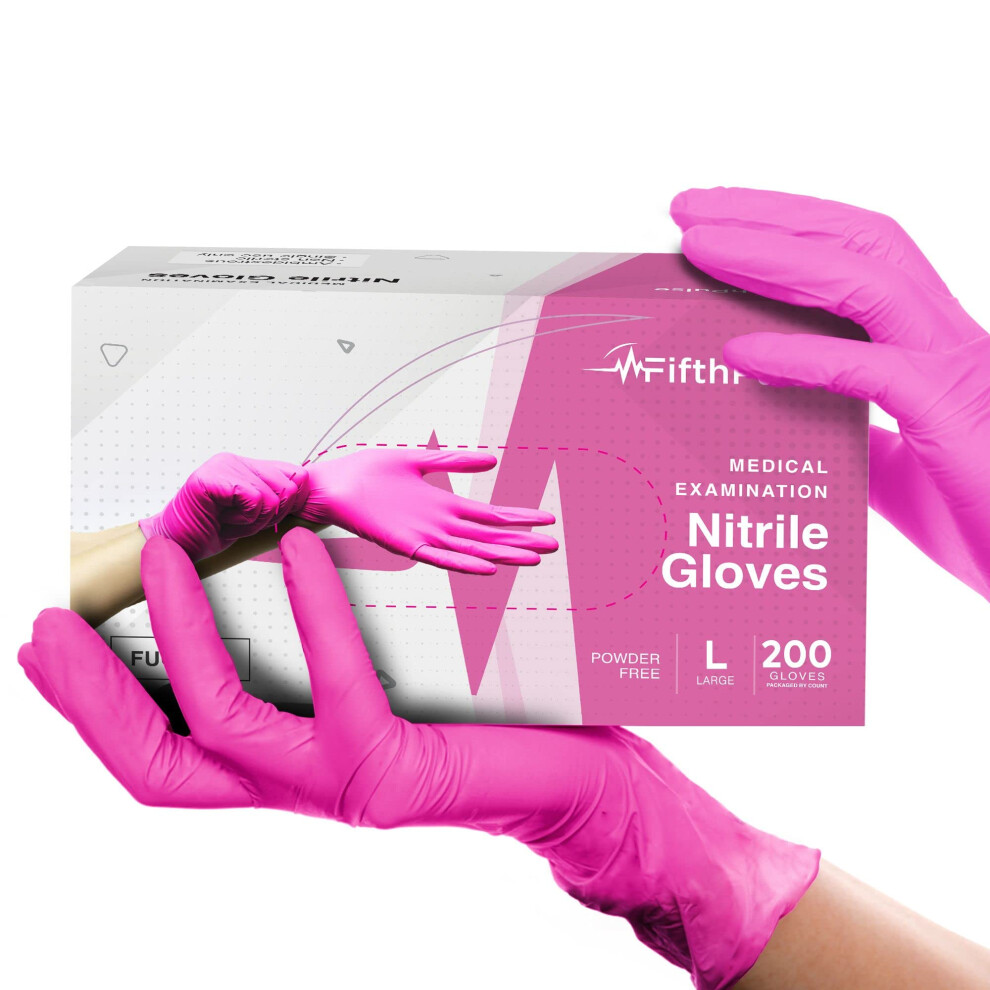 Fifthpulse Fuchsia Hot Pink Nitrile Disposable Gloves - 3 Mil Nitrile - Powder And Latex Free - Surgical Medical Exam Gloves - Large - Pack Of 200 5003628180371