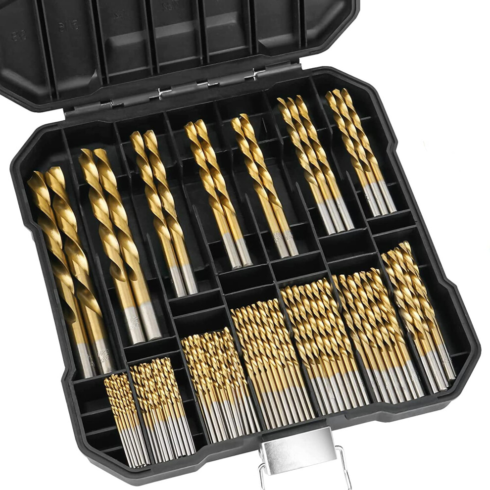 99 Pcs Titanium Coated Twist Drill Bit Set, 4241 Hss 135 Tip Metric Drill Bits Size From 1.5-10Mm For Metalworking, Woodworking, Plastic Hole Drilli 5003846680400
