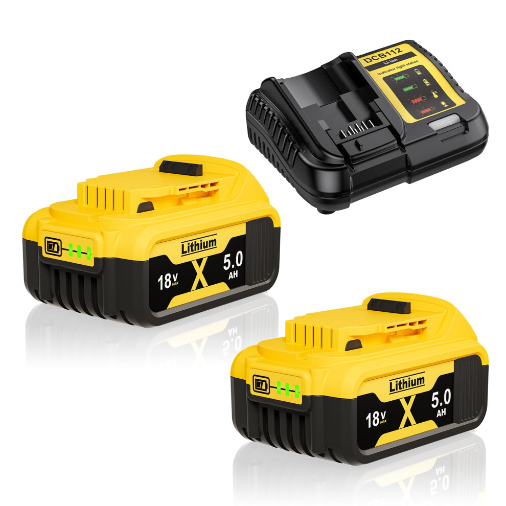 2X 5.0Ah Batteries And 4A Charger Replacement For Dewalt 18V Battery Dcb184 Dcb200 Dcb180 Dcb182 Dcb101 Dcb107 Dcb112 Dcb105 Dcb115 Dcb203 Applicable 5002199901101