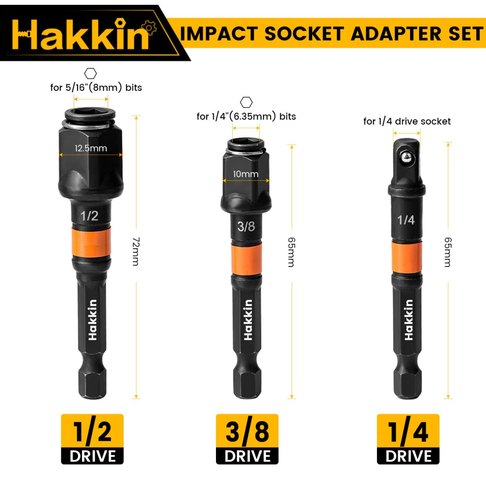 Impact Socket Adapter Set Hakkin 3Pcs 12Â 38Â 14Â Magnetic Bit Holder 5002408279502