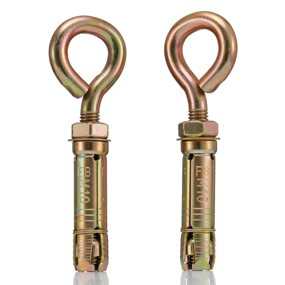 Yoiyee M10 X 70Mm Ï¼Requires 16Mm Drill Bit) Concrete Eye Bolts For 16Mm Masonry Drill Hole, Yellow Zinc-Plated Steel Masonry Expansion Anchor Bolts 5004381427697