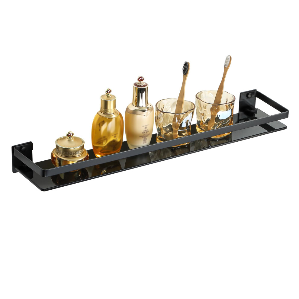 Sayayo Black Bathroom Shelf Tempered Glass Shelf Wall Mounted With Large Capacity 60Cm Shower Storage With Sus304 Stainless Steel Rail 5007274077900
