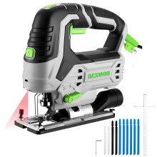 Electric Jigsaw Tool: DESOON 800W Power Jig Saws Wood Cutter Machine with LED Light Laser, 4 Orbital Sets, 6 Variable Speed, 800-3000 SPM, with 10 PC