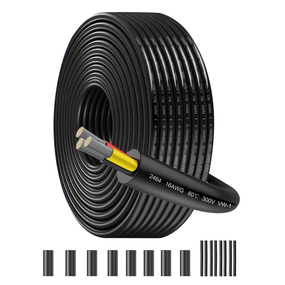 16Awg Triple Core Cable | 31.5Mmâ² Stranded Tinned Copper Conductor 15M/49.21Ft | 5V-300V High Temperature Resistant Pvc Jacket For 12V/24V Systems, 5004696347901